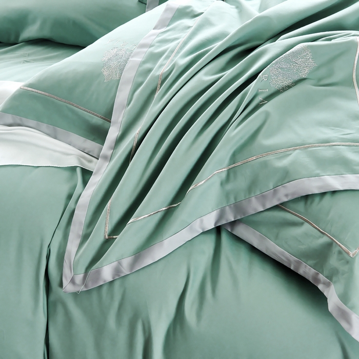 91家纺网 家纺一手货源 找家纺 U品汇 2024新品生态加厚长绒棉纯棉绣花100S全棉磨毛刺绣四件套高级50支双股 加州风情-松石绿