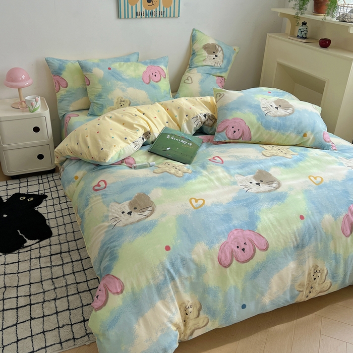 91家纺网 家纺一手货源 找家纺 （总）呗旺鹿 2024新款亲肤全棉四件套油画慕斯猫纯棉四件套