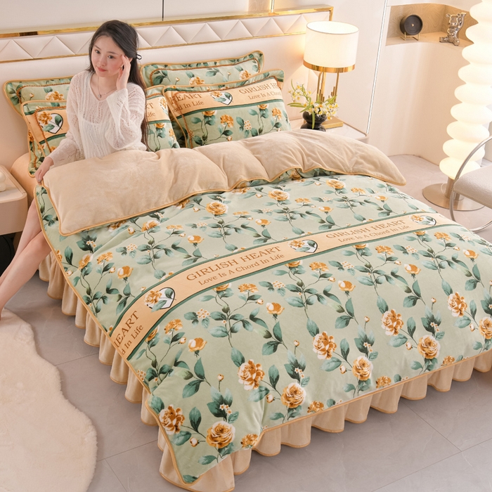 91家纺网 家纺一手货源 找家纺 芯诗曼2025新款8.5斤直播热款高克重牛奶绒法莱绒水晶金貂法莱绒四件套锦上添花