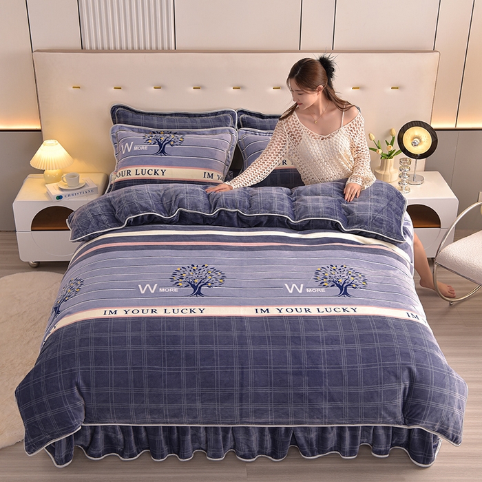 91家纺网 家纺一手货源 找家纺 绒宴2025新230克特厚款印花牛奶绒单被套法莱绒金貂被套单件 蜜桔恋