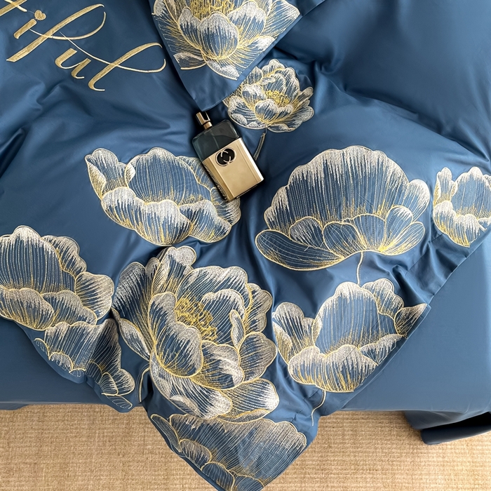 91家纺网 家纺一手货源 找家纺 梧桐家居 2024新款13376全棉四件套-银杏 银杏-皇家蓝