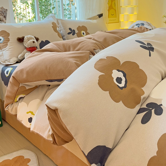 91家纺网 家纺一手货源 找家纺 2024新款全棉印花磨毛系列四件套 温柔可可