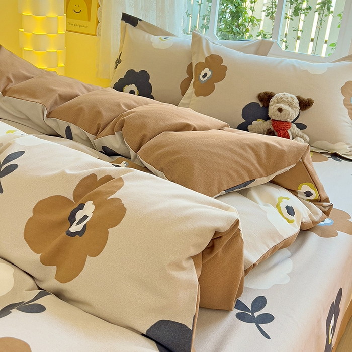 91家纺网 家纺一手货源 找家纺 2024新款全棉印花磨毛系列四件套 温柔可可