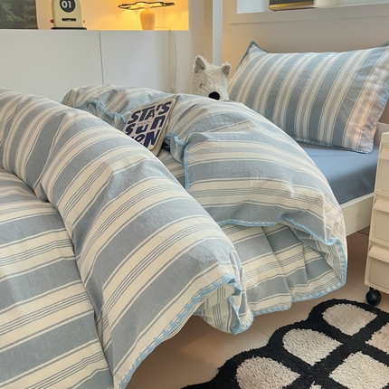 吉象家纺 2025新款全棉水洗棉三角针学生三件套四件套 青春-浅蓝