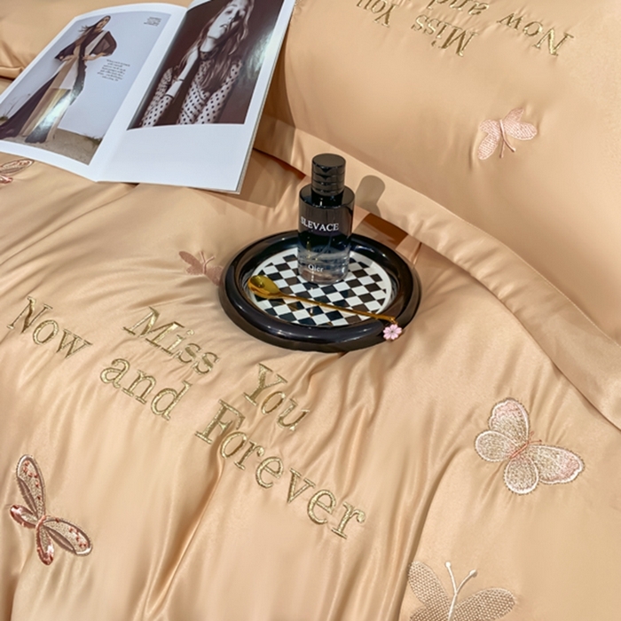 91家纺网 家纺一手货源 找家纺 梧桐家居 2024新款冰丝四件套-蝴蝶 蝴蝶-浅咖