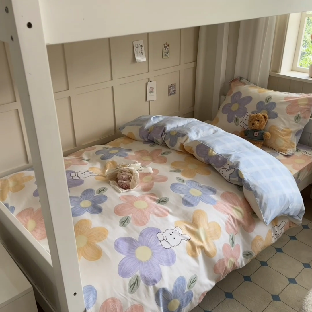 91家纺网 家纺一手货源 找家纺 菲梵家纺 2024新款全棉喷气小清新宿舍上下铺学生三件套 仙仙兔