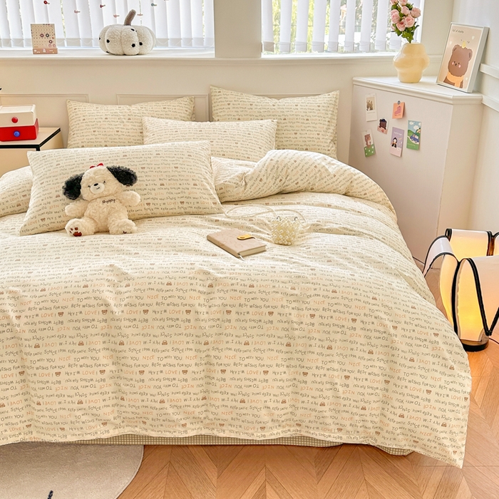 91家纺网 家纺一手货源 找家纺 柠馨 2024新款全棉印花四件套 微微熊