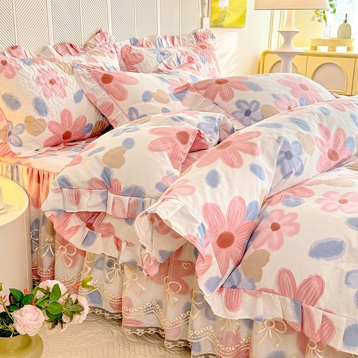 91家纺网 家纺一手货源 找家纺 美达家纺 2025新款亲肤舒适全棉公主风单床裙四件套 梦境之旅-粉