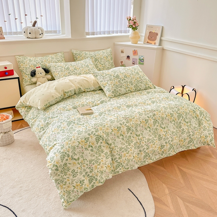 91家纺网 家纺一手货源 找家纺 柠馨 2024新款全棉印花四件套 春觅