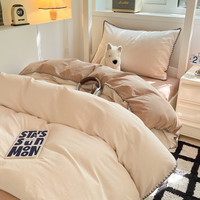 91家纺网 家纺一手货源 找家纺 （总）吉象家纺 2025新款全棉水洗棉三角针学生三件套四件套