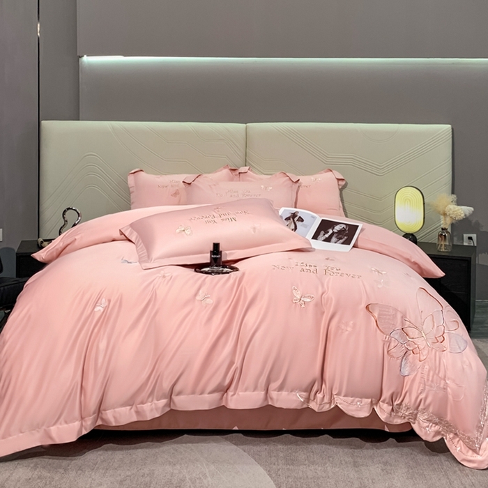 91家纺网 家纺一手货源 找家纺 梧桐家居 2024新款冰丝四件套-蝴蝶 蝴蝶-豆沙