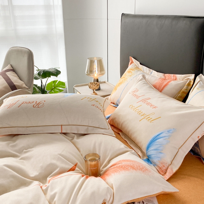 91家纺网 家纺一手货源 找家纺 2024新款全棉印花磨毛系列四件套 幸运草 桔