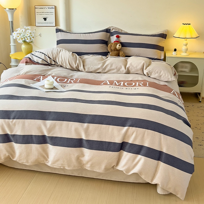 91家纺网 家纺一手货源 找家纺 2024新款全棉印花磨毛系列四件套 诺曼蒂 灰