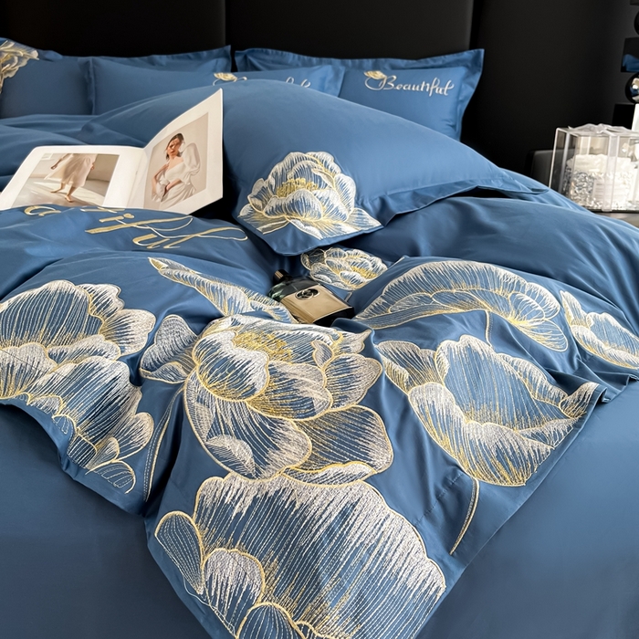 91家纺网 家纺一手货源 找家纺 梧桐家居 2024新款13376全棉四件套-银杏 银杏-皇家蓝