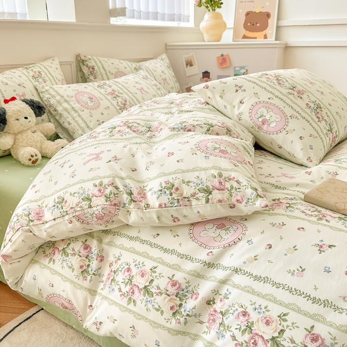 91家纺网 家纺一手货源 找家纺 柠馨 2024新款全棉印花四件套 兔吻