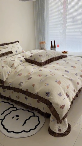 91家纺网 家纺一手货源 找家纺 佰织鑫家居 2024新款全棉法式床盖款四件套 萌宠