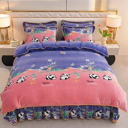 爱洛家纺 2024新款高克重牛奶绒印花四件套 熊猫