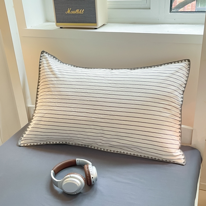 91家纺网 家纺一手货源 找家纺 吉象家纺 2025新款全棉水洗棉三角针学生三件套四件套 时光-横条