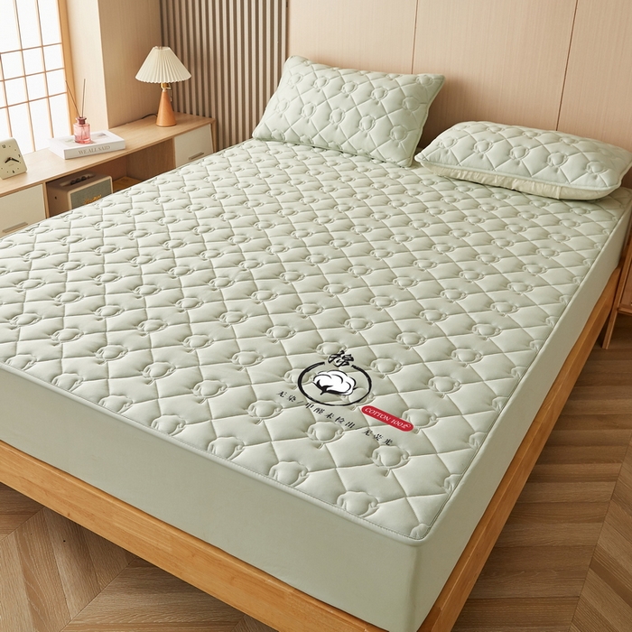 91家纺网 家纺一手货源 找家纺 卡派 2024新款水洗棉棉花床笠 棉花-果绿