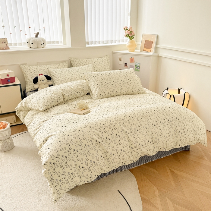 91家纺网 家纺一手货源 找家纺 柠馨 2024新款全棉印花四件套 兔斯基