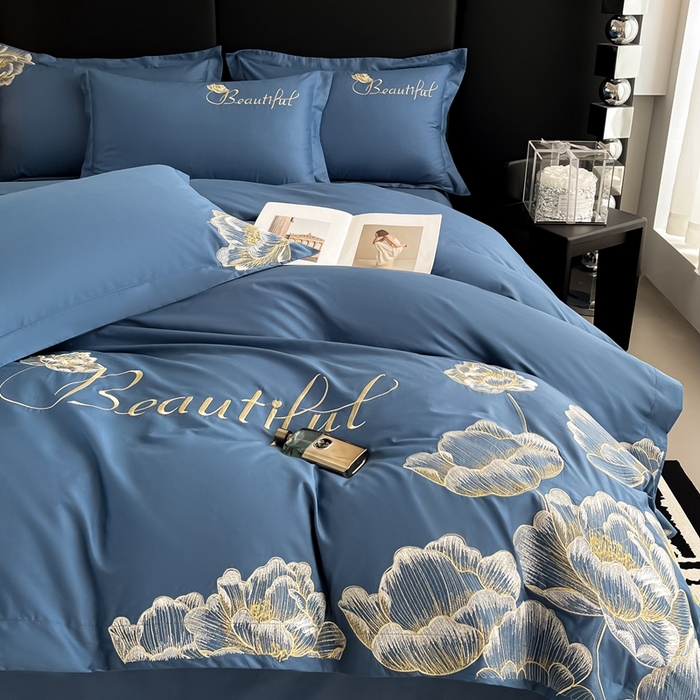 91家纺网 家纺一手货源 找家纺 梧桐家居 2024新款13376全棉四件套-银杏 银杏-皇家蓝