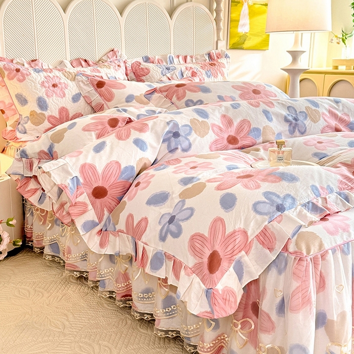 91家纺网 家纺一手货源 找家纺 美达家纺 2025新款亲肤舒适全棉公主风单床裙四件套 梦境之旅-粉