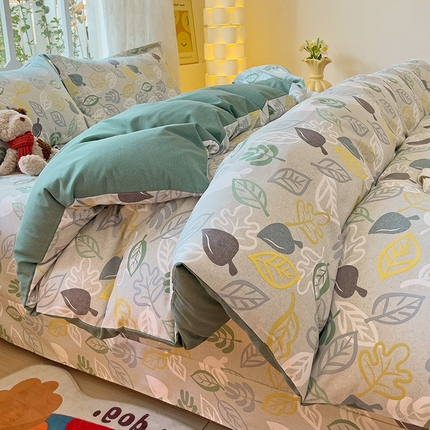 91家纺网 家纺一手货源 找家纺 2024新款全棉印花磨毛系列四件套 叶雨