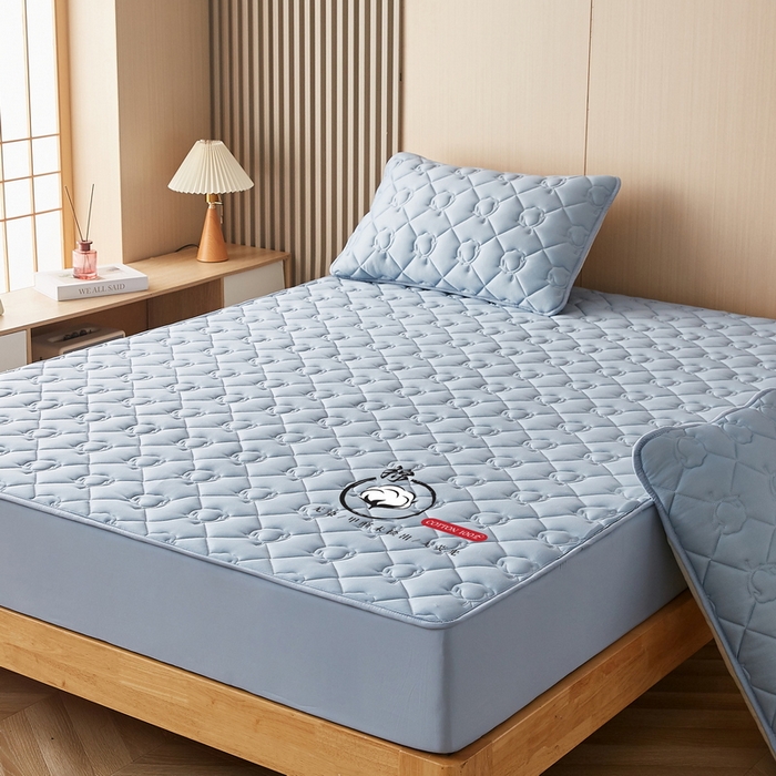 91家纺网 家纺一手货源 找家纺 卡派 2024新款水洗棉棉花床笠 棉花-蓝灰