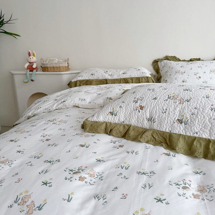 91家纺网 家纺一手货源 找家纺 佰织鑫家居 2024新款全棉法式床盖款四件套 野餐兔