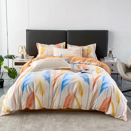 91家纺网 家纺一手货源 找家纺 2024新款全棉印花磨毛系列单被套 幸运草 桔