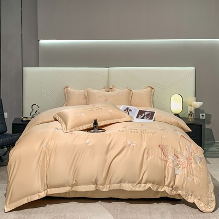 91家纺网 家纺一手货源 找家纺 梧桐家居 2024新款冰丝四件套-蝴蝶 蝴蝶-浅咖