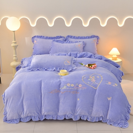 91家纺网 家纺一手货源 找家纺 （总）梦之星 2025新款230g高克重刺绣花边牛奶绒四件套