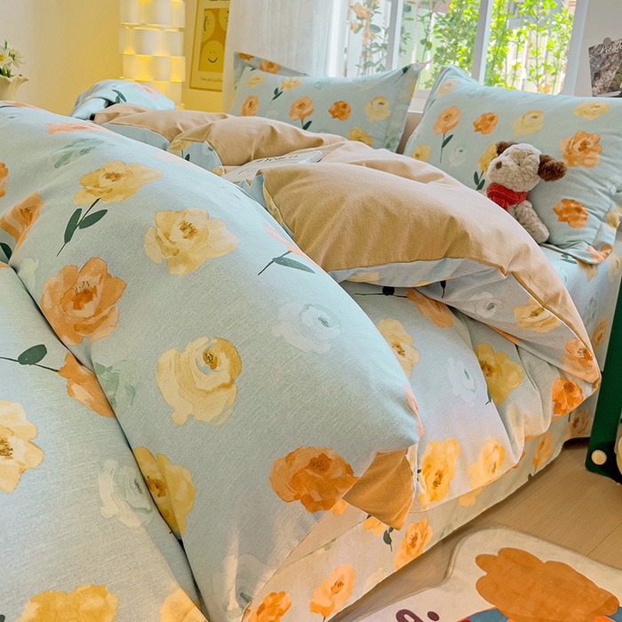 91家纺网 家纺一手货源 找家纺 2024新款全棉印花磨毛系列四件套 朵朵香