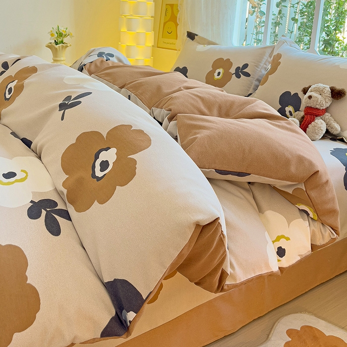 91家纺网 家纺一手货源 找家纺 2024新款全棉印花磨毛系列单被套 温柔可可