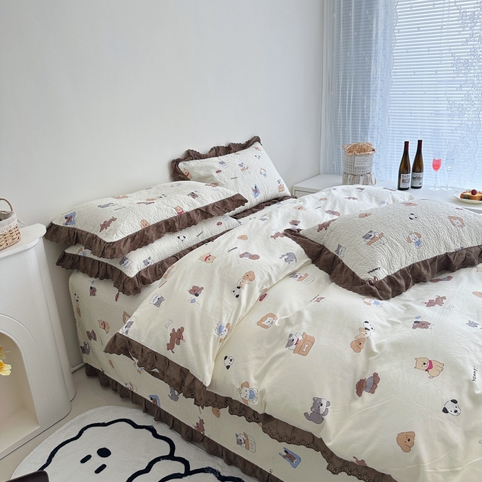 91家纺网 家纺一手货源 找家纺 佰织鑫家居 2024新款全棉法式床盖款四件套 萌宠