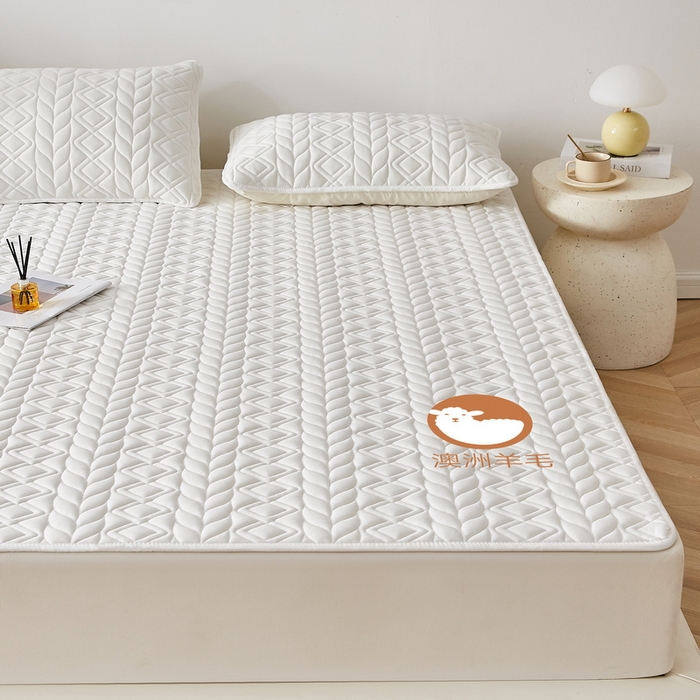 91家纺网 家纺一手货源 找家纺 2024新款水洗棉羊毛床褥大床款-富贵竹系列 富贵竹-白