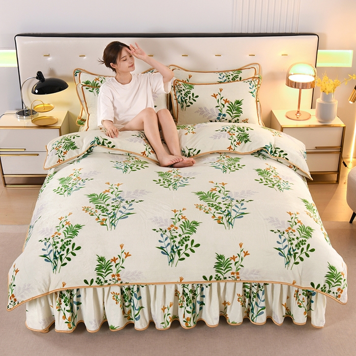 91家纺网 家纺一手货源 找家纺 爱洛家纺 2024新款高克重牛奶绒印花四件套 阳光花语