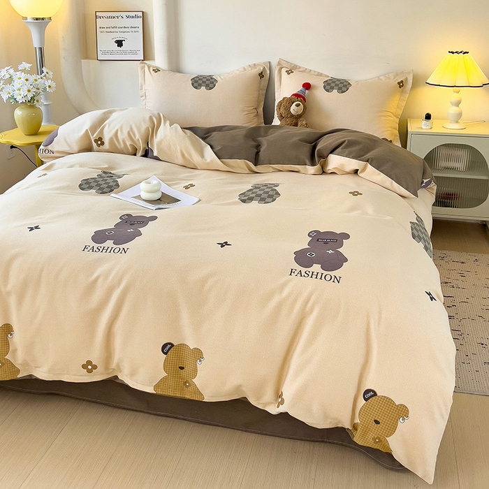 91家纺网 家纺一手货源 找家纺 2024新款全棉印花磨毛系列四件套 欧尼熊