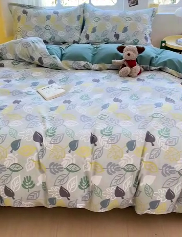 91家纺网 家纺一手货源 找家纺 2024新款全棉印花磨毛系列四件套 叶雨