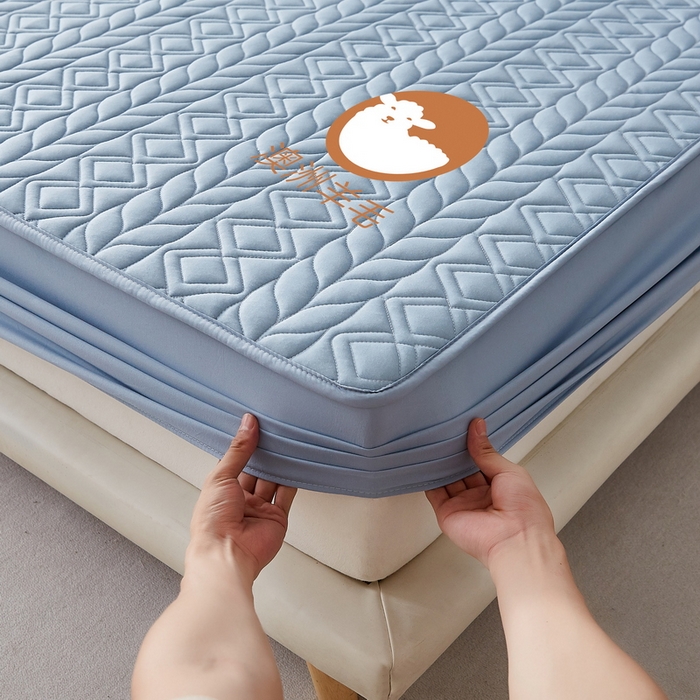 91家纺网 家纺一手货源 找家纺 卡派 2024新款大床款羊毛床笠-富贵竹 富贵竹-蓝灰