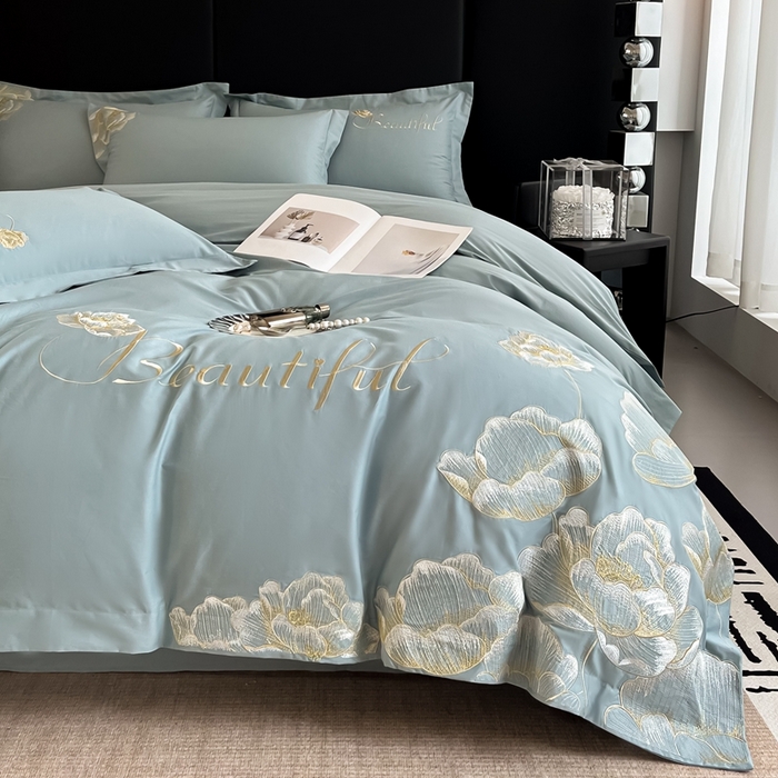 91家纺网 家纺一手货源 找家纺 梧桐家居 2024新款13376全棉四件套-银杏 银杏-飘蓝