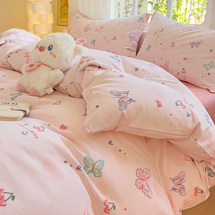 91家纺网 家纺一手货源 找家纺 2024新款全棉印花磨毛系列四件套 名媛