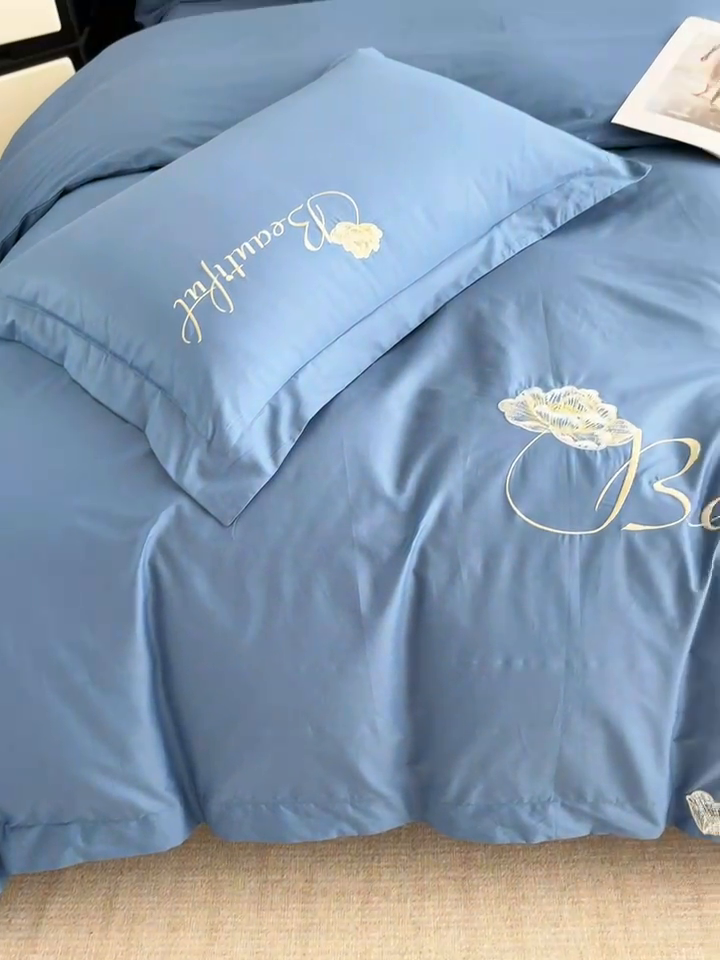 91家纺网 家纺一手货源 找家纺 梧桐家居 2024新款13376全棉四件套-银杏 银杏-皇家蓝