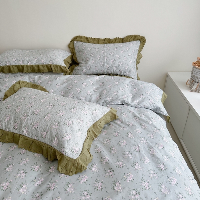 91家纺网 家纺一手货源 找家纺 佰织鑫家居 2024新款全棉法式床盖款四件套 莫奈绿