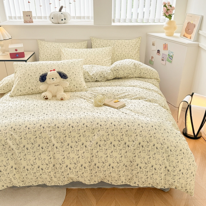 91家纺网 家纺一手货源 找家纺 柠馨 2024新款全棉印花四件套 兔斯基