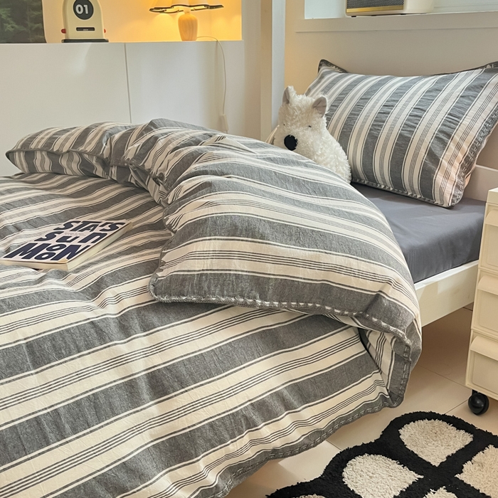 91家纺网 家纺一手货源 找家纺 吉象家纺 2025新款全棉水洗棉三角针学生三件套四件套 青春-浅灰