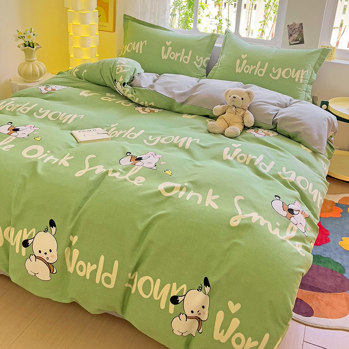 91家纺网 家纺一手货源 找家纺 2024新款全棉印花磨毛系列四件套 萌宠宝贝