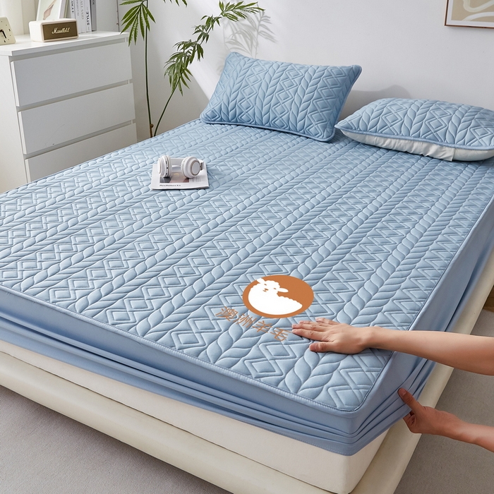 91家纺网 家纺一手货源 找家纺 卡派 2024新款大床款羊毛床笠-富贵竹 富贵竹-蓝灰