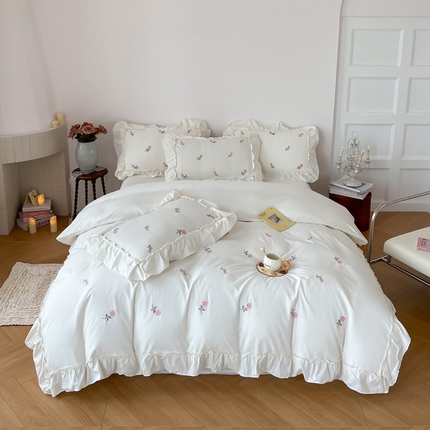 梧桐家居 2024新款水洗棉四件套-玫瑰 玫瑰-白白