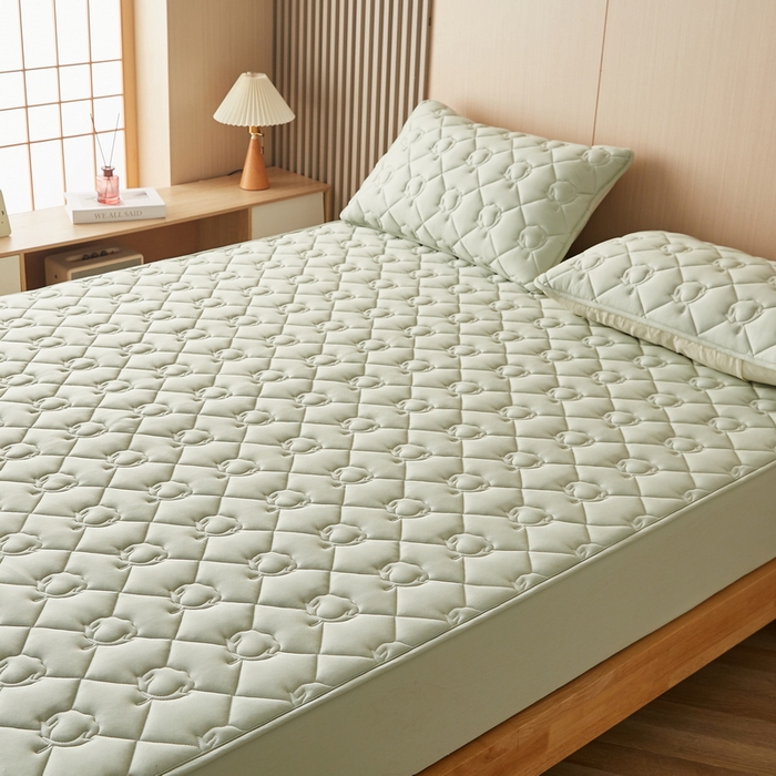 91家纺网 家纺一手货源 找家纺 卡派 2024新款水洗棉棉花床笠 棉花-果绿